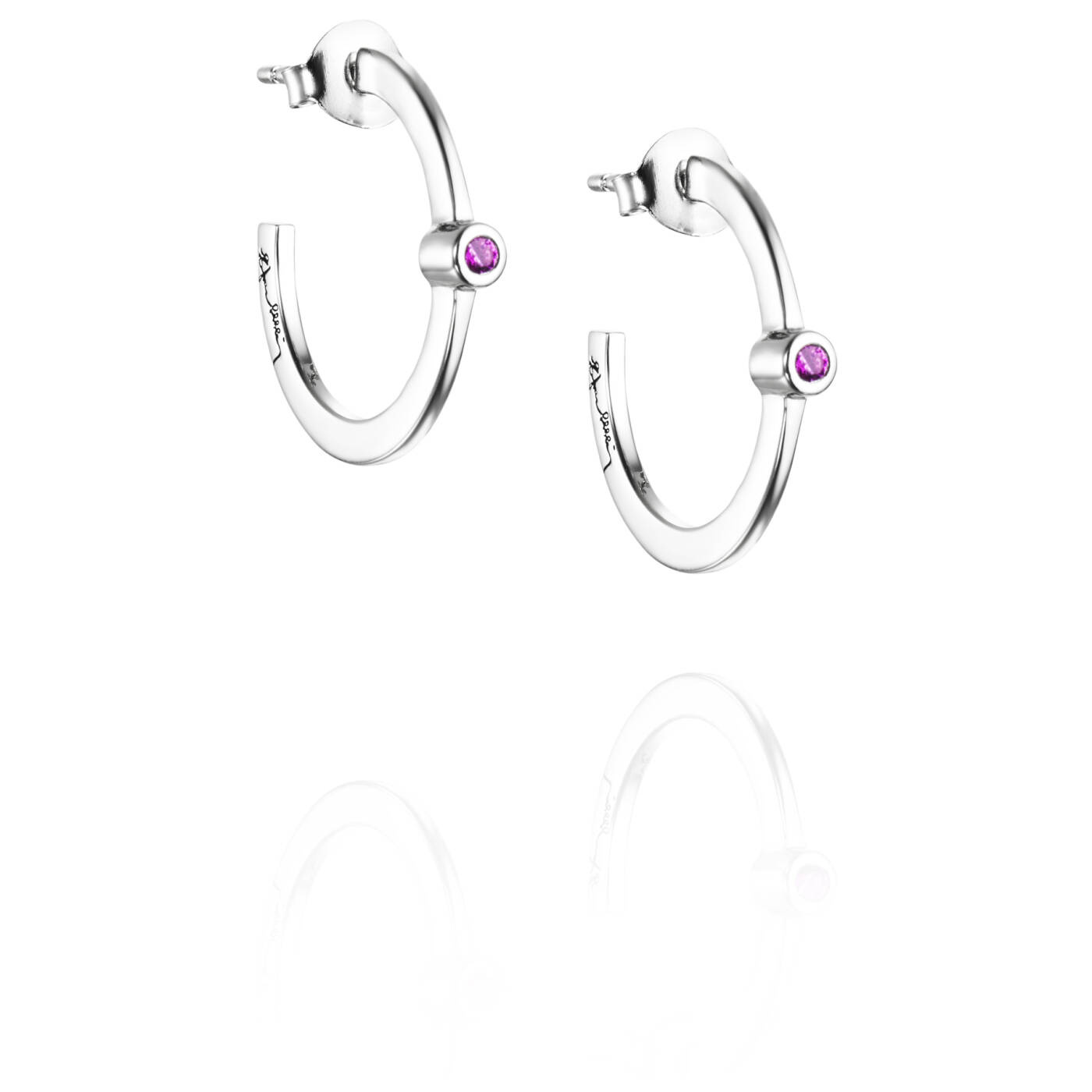 Micro Blink Hoops - Pink Sapphire Oorbel Zilver