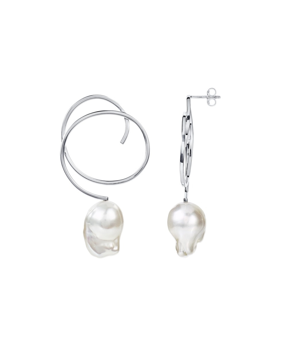 Curly Pearly Oorbel Zilver