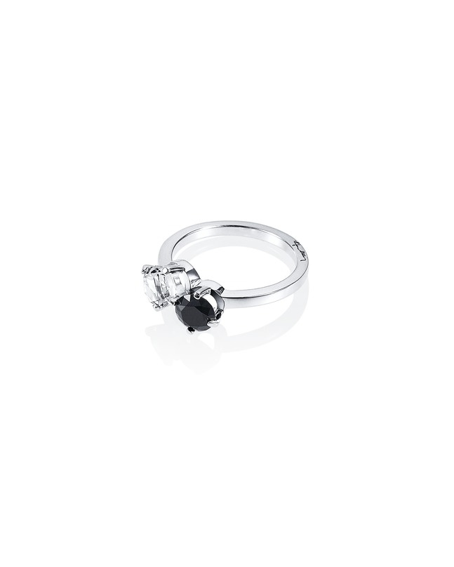 The Storm & I Ring Zilver Crystal Quartz/Onyx 