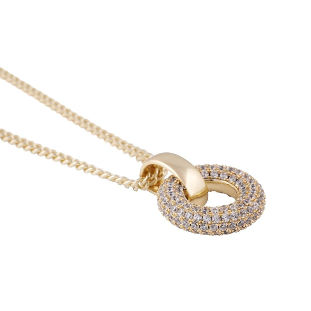 Liz big double ring crystal pendant neck gold