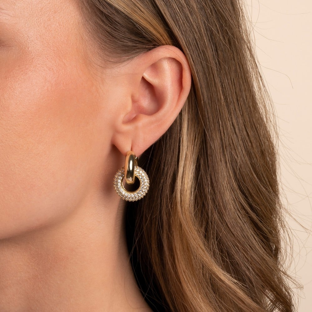 Liz double ring crystal Earrings Gold