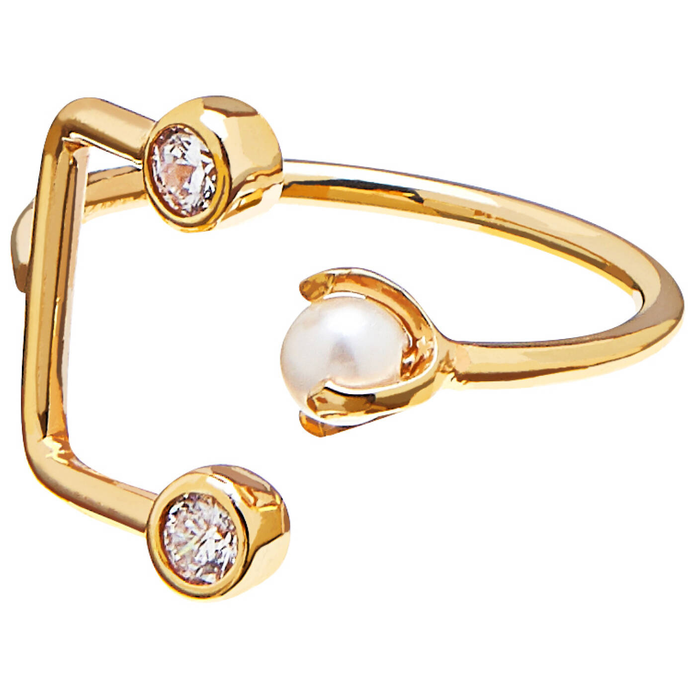 Pearl/Brilliant double ring goud