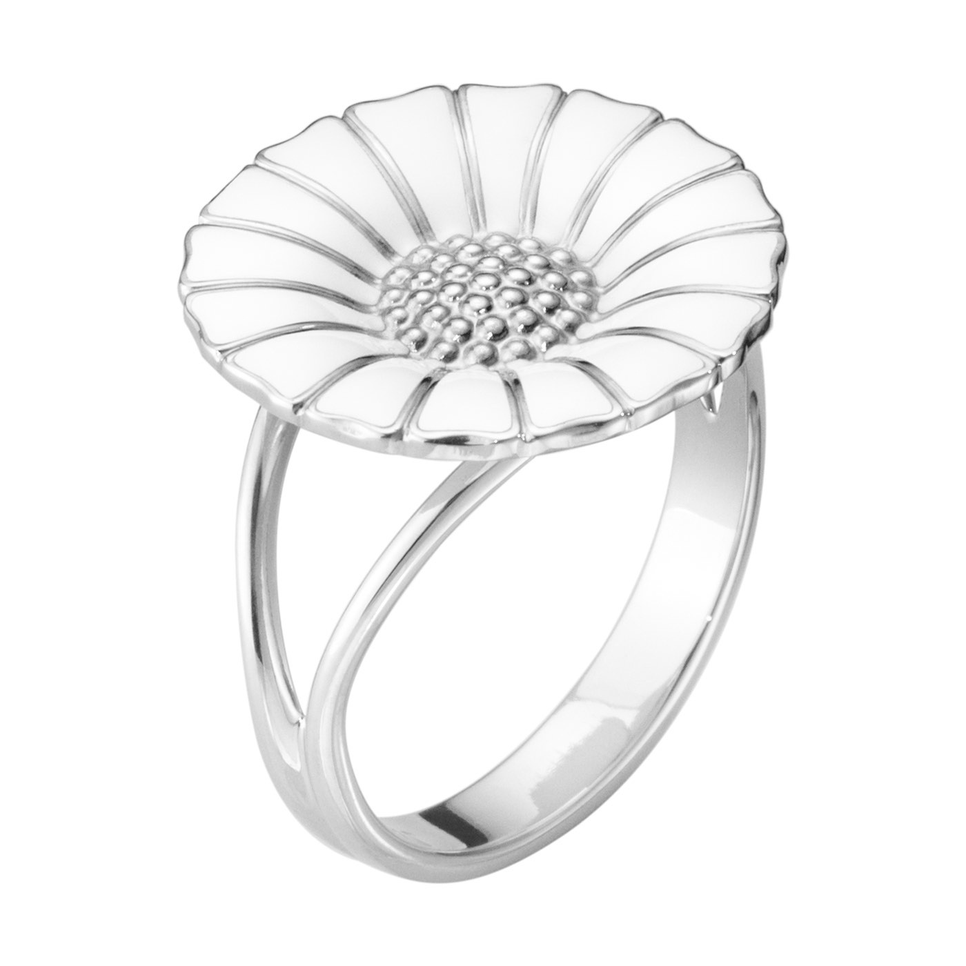 DAISY Ring WHITE ENAMEL 18 mm Zilver