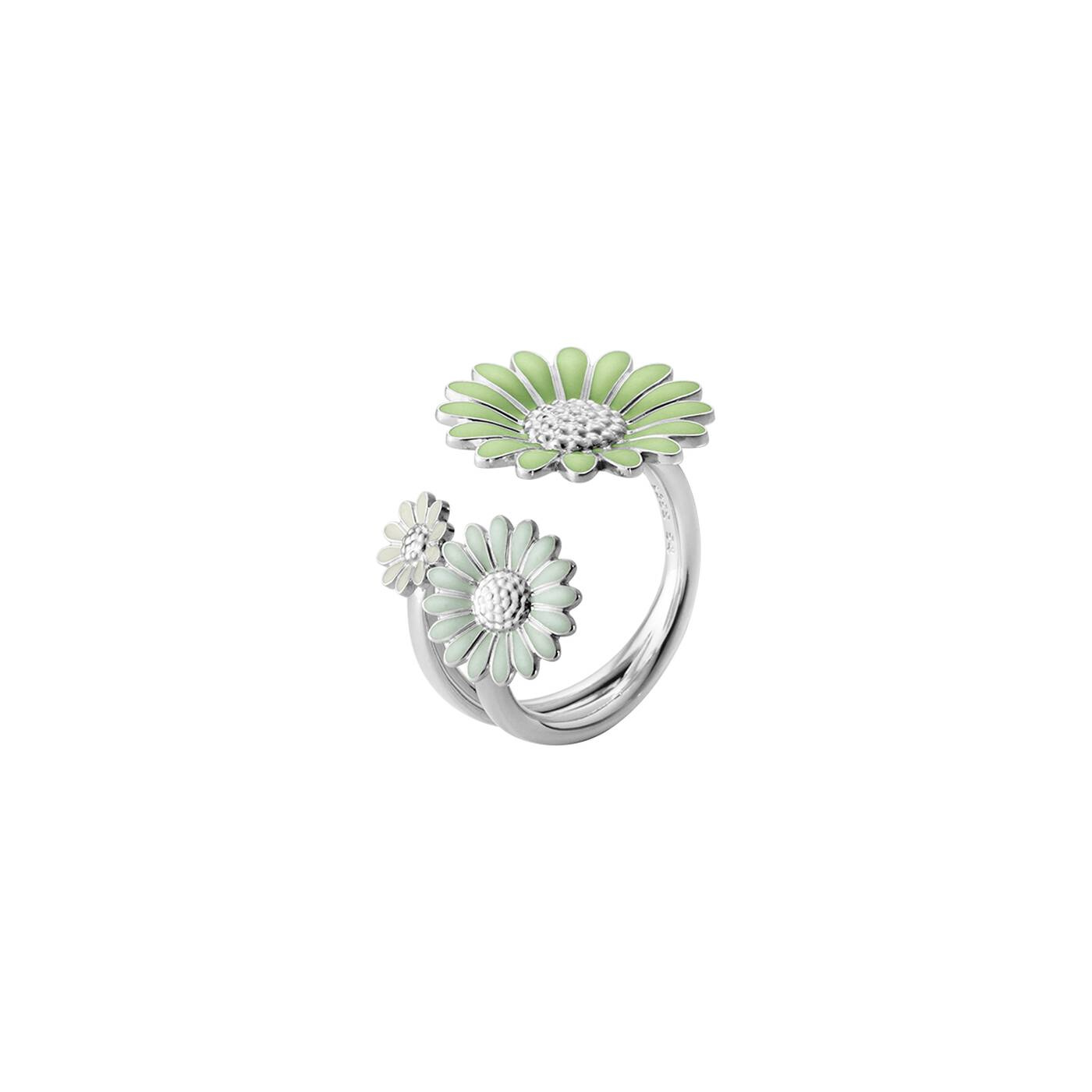 DAISY FLOWER RING Zilver GREEN ENAMEL