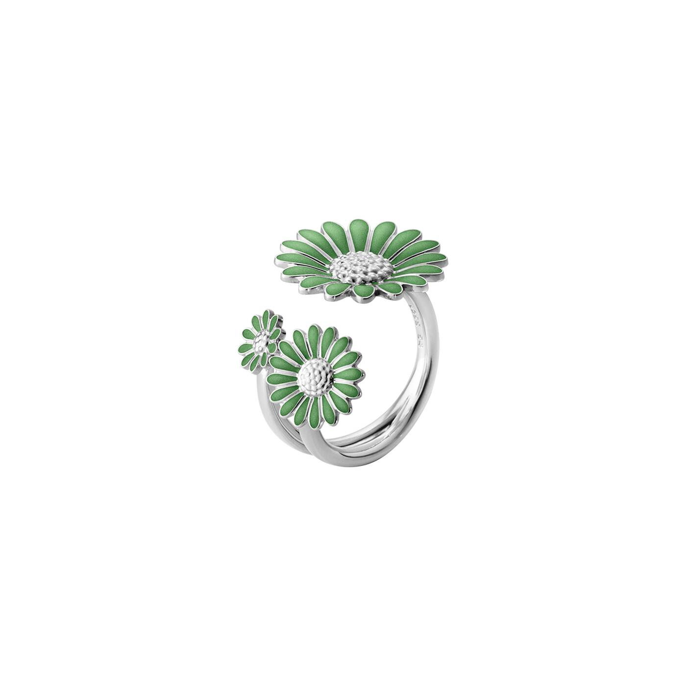 DAISY FLOWER RING Zilver VIVID GREEN ENAMEL