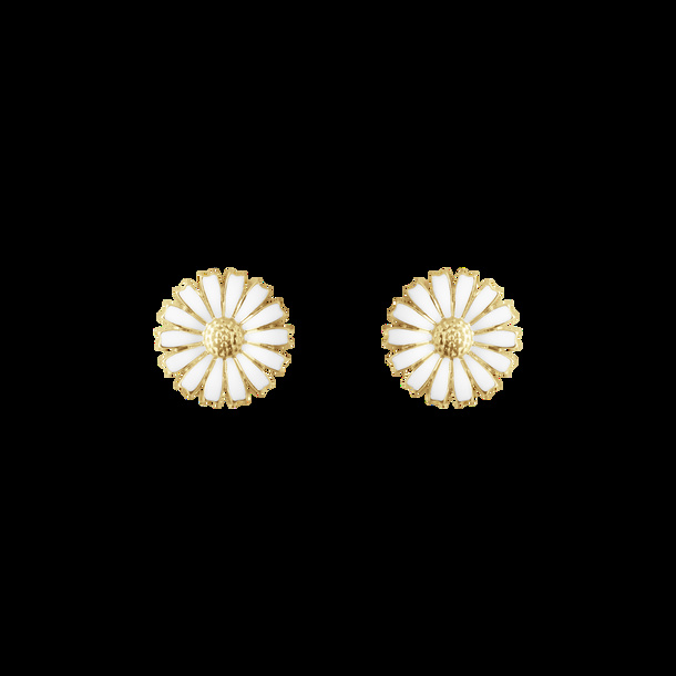 DAISY Earrings Gold-plated Silver WHITE ENAMEL 11 MM