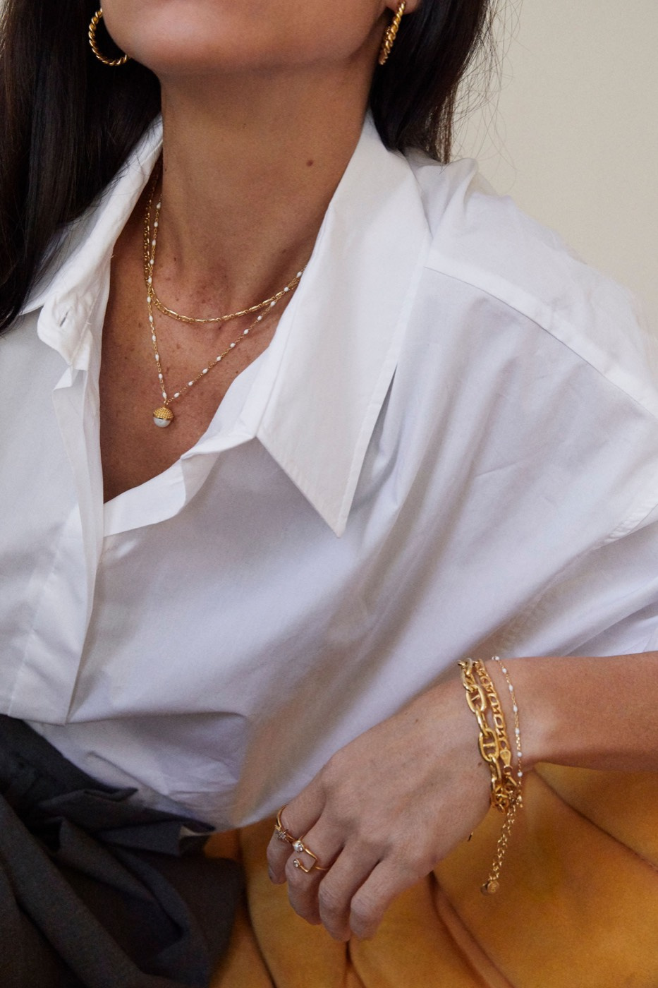 Letters beaded Kettingen 40-45 white goud