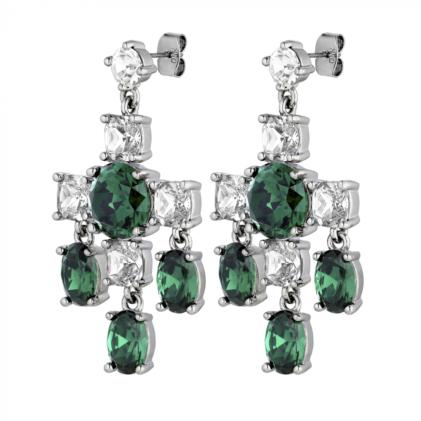LEONORA Zilver EMERALD GREEN / CRYSTAL Oorbel