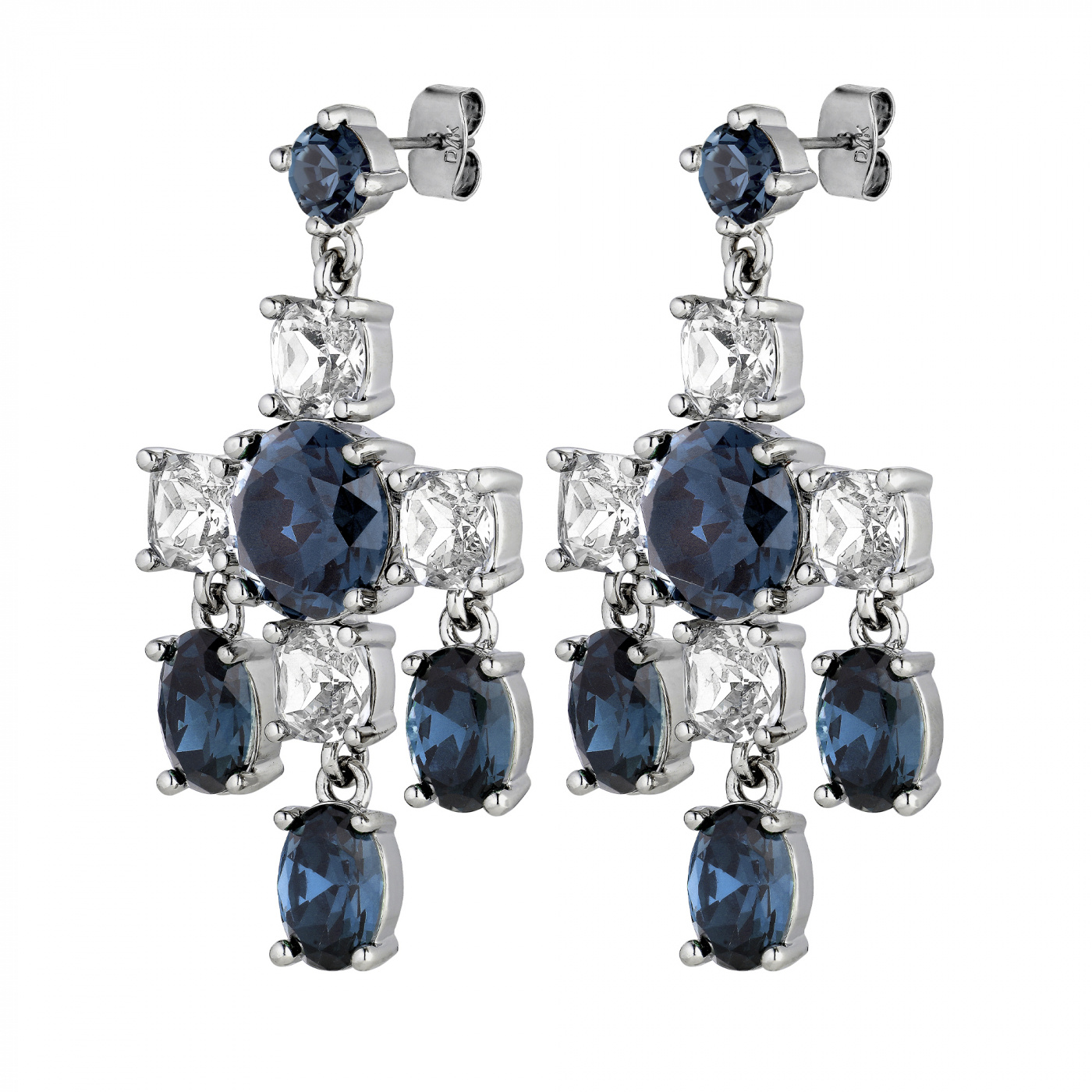 LEONORA Zilver ROYAL BLUE / CRYSTAL Oorbel