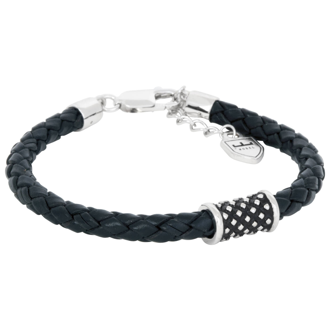 Zilver/läderArmbanden svart. Oxiderad Zilverhylsa. 19,5+3cm