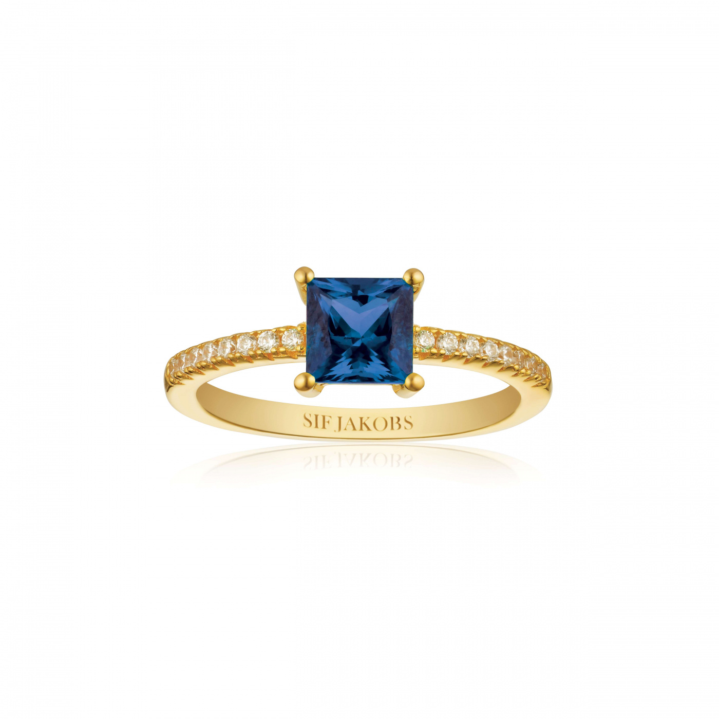 ELLERA QUADRATO Ring Blå Zirkoner Goud